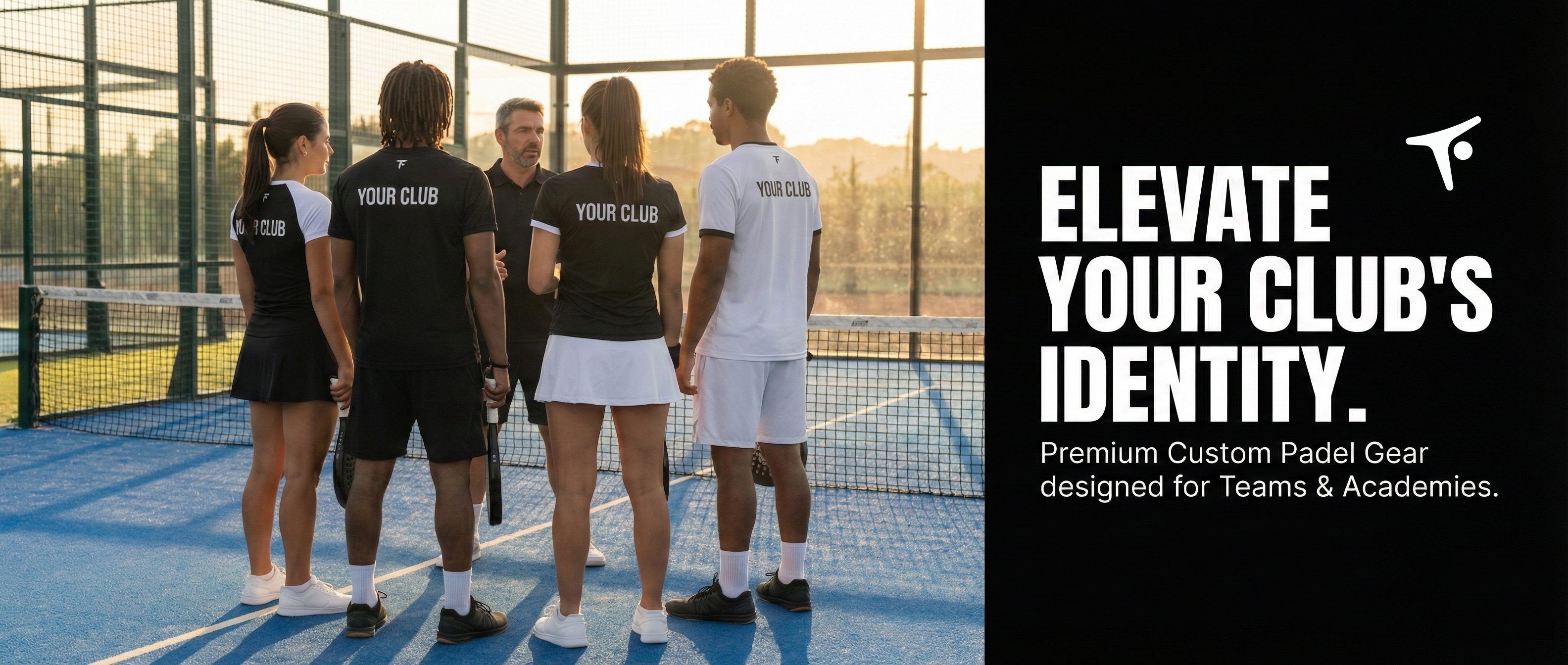 Players wearing personalized club apparel on a padel court