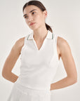 Allure Polo Top - Cloud White + Green