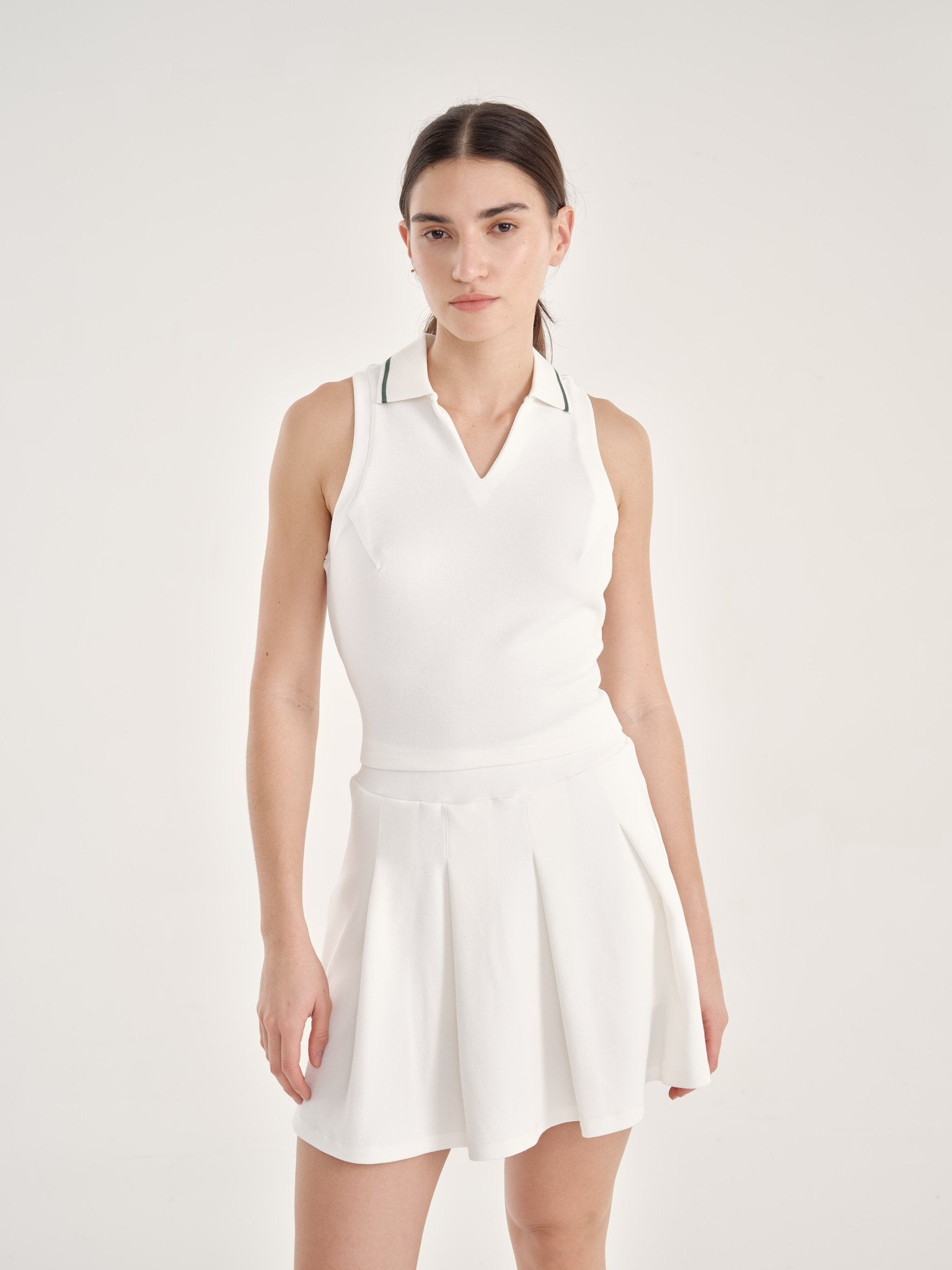 Allure Polo Top, Cloud White + Green