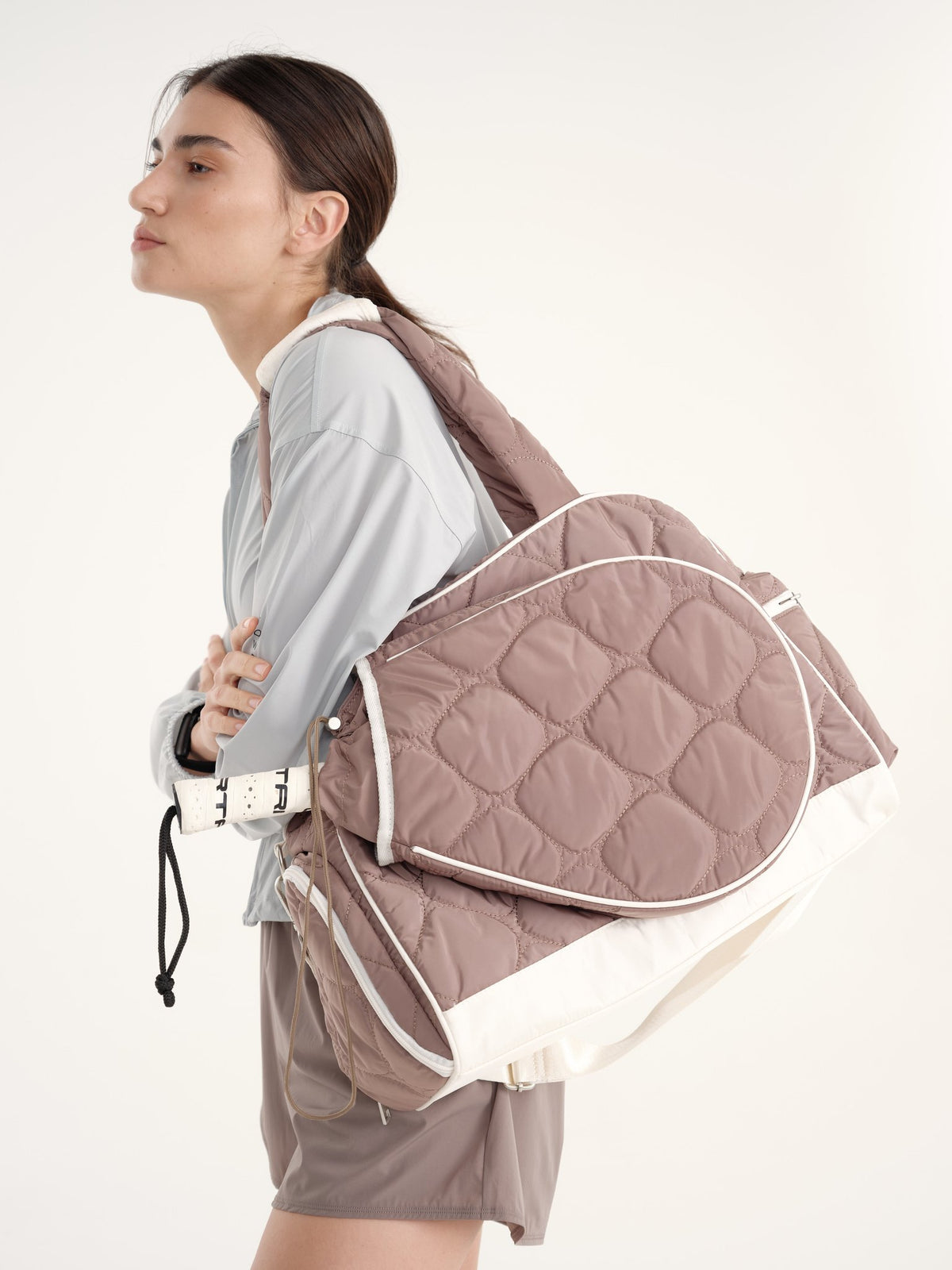 Allure Bag - Grey Brown + Off White Piping