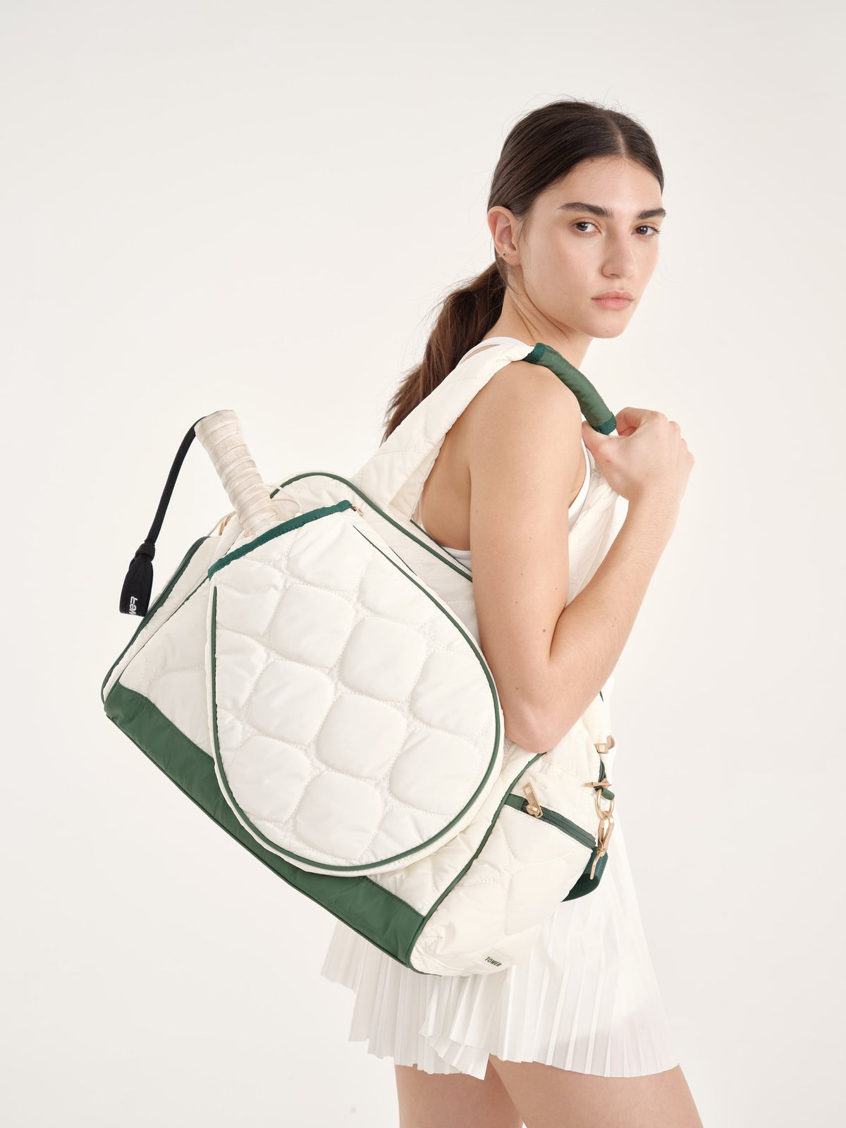 Allure Bag - Off White + Green Piping