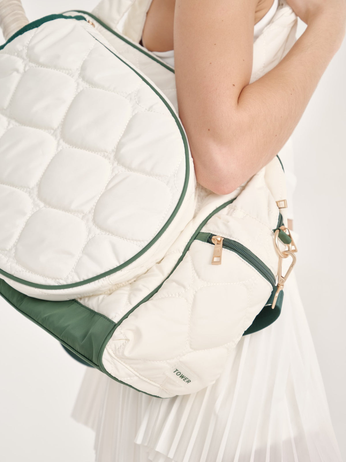 Allure Bag - Off White + Green Piping