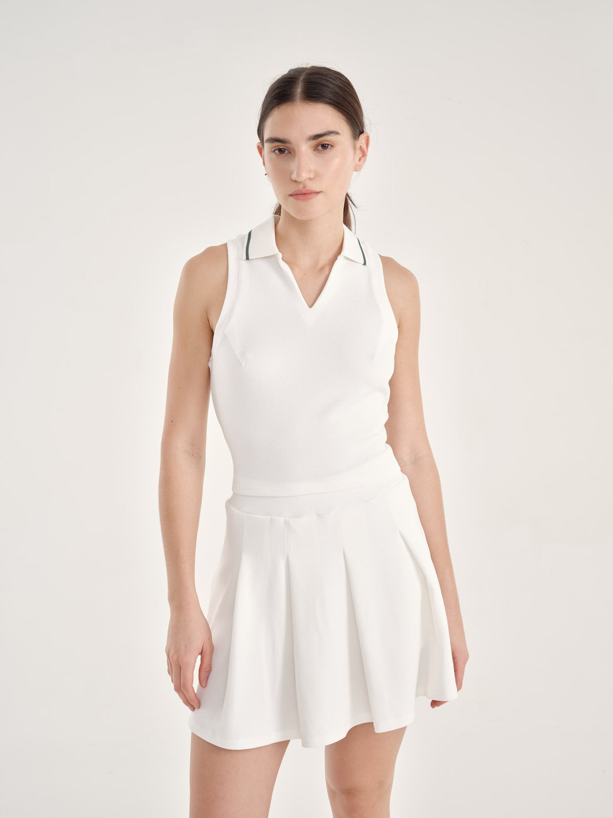 Allure Polo Top - Cloud White + Green