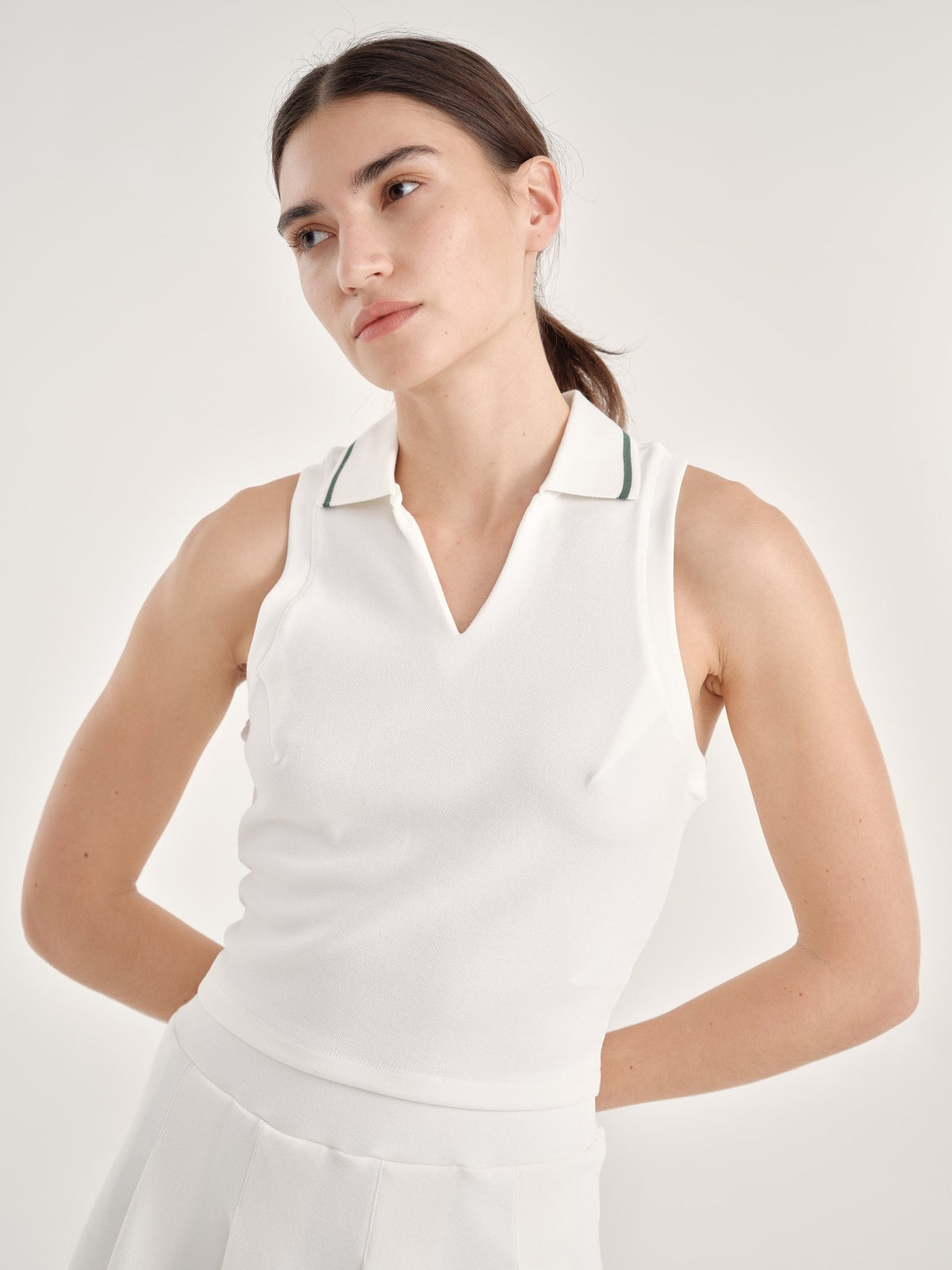 Allure Polo Top - Cloud White + Green