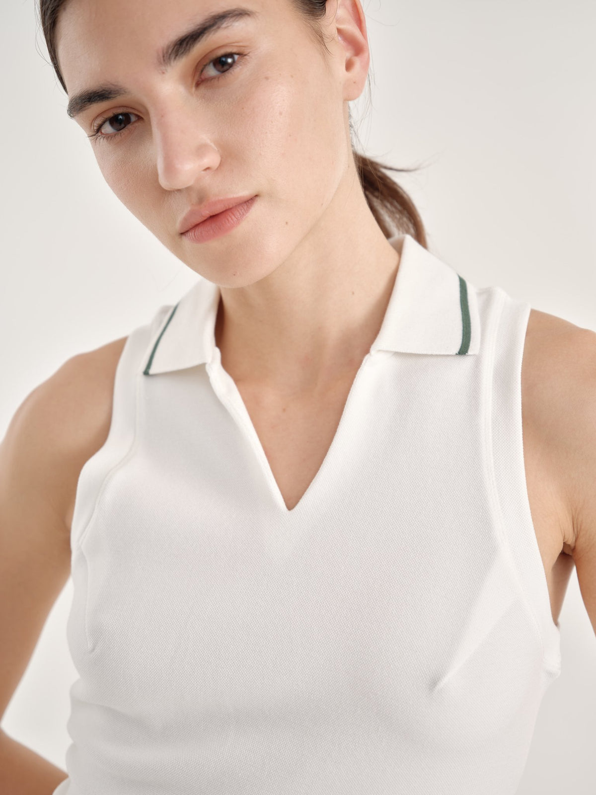 Allure Polo Top - Cloud White + Green
