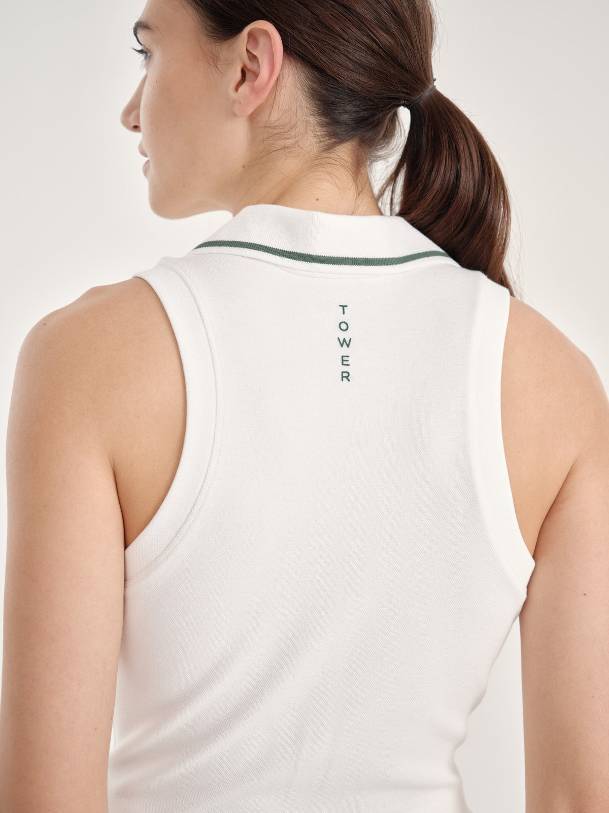 Allure Polo Top - Cloud White + Green