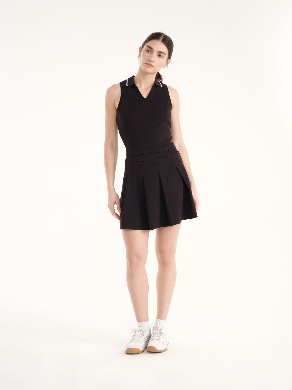 Allure Polo Top - Jet Black + White