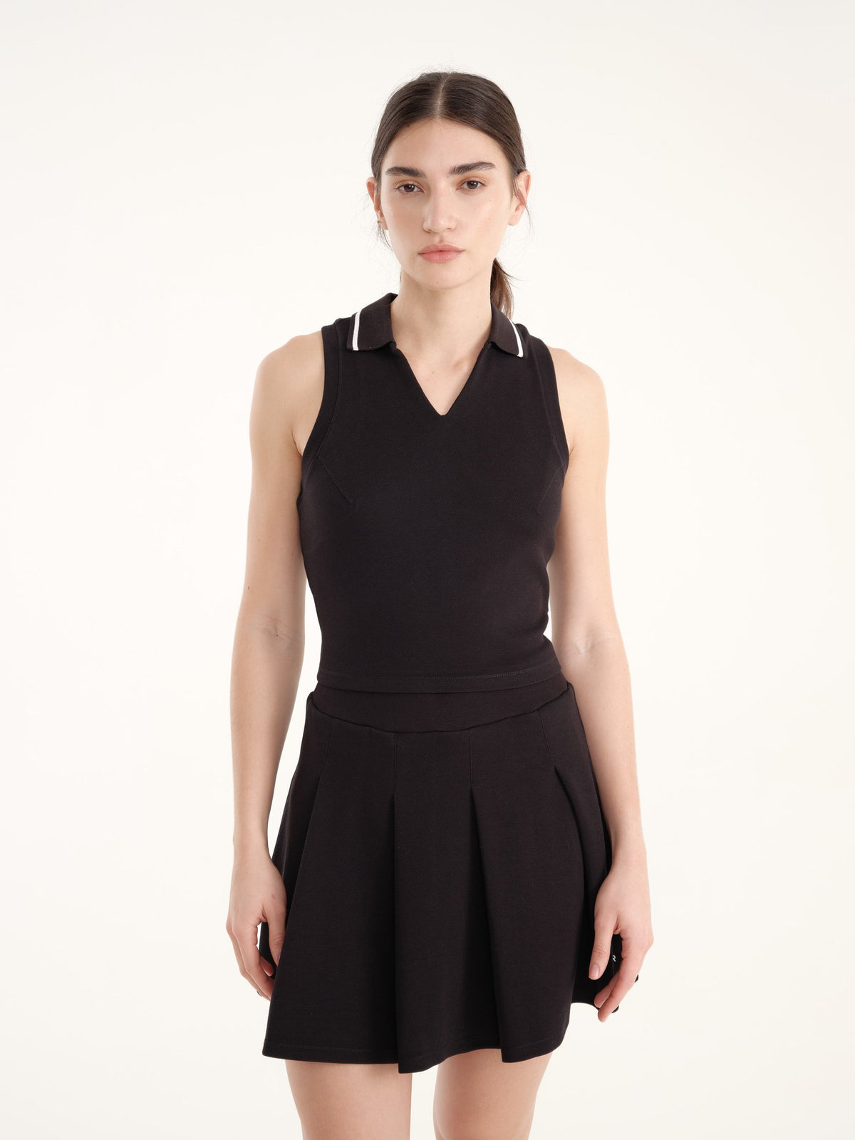Allure Polo Top - Jet Black + White