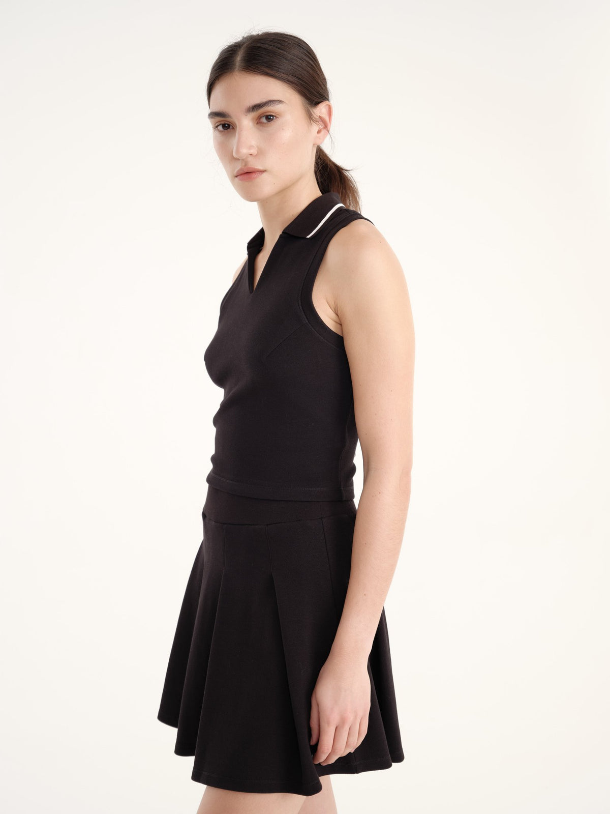 Allure Polo Top - Jet Black + White